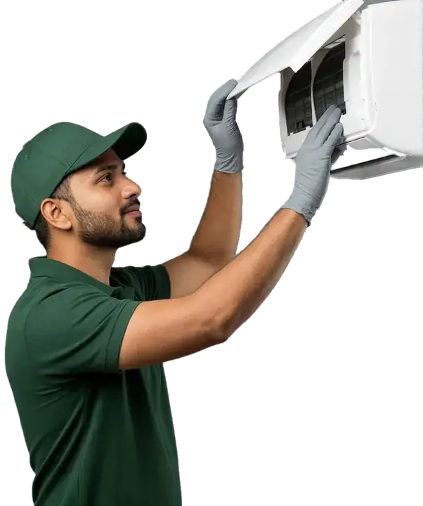 Certified Cooling Co engineer servicing an AC in a Bengaluru home